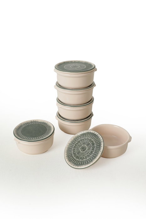 Hermia Set de 6 Cajas de Almacenaje de Cerámica en Crema